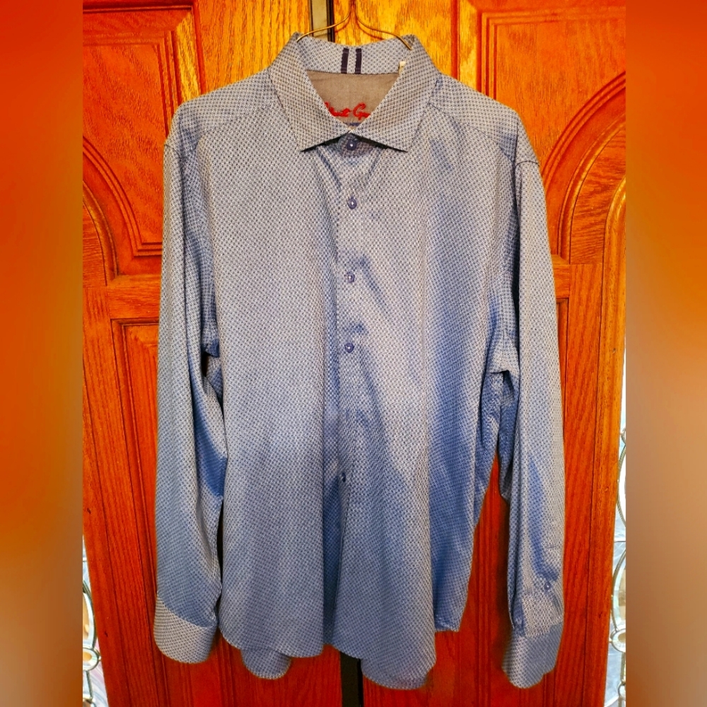 Robert Graham long sleeve blue, gray and silver shirt: